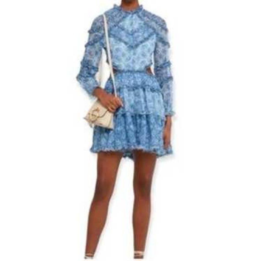 NWT O.P.T. Open Back Long Sleeve Mini Dress in Blue Size Medium